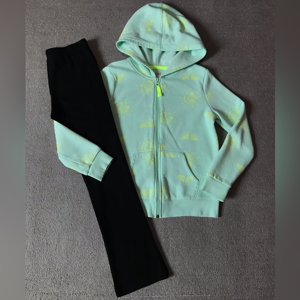 Girl fleece lined zip up hoodie & Black Flare Leggings size 7-8